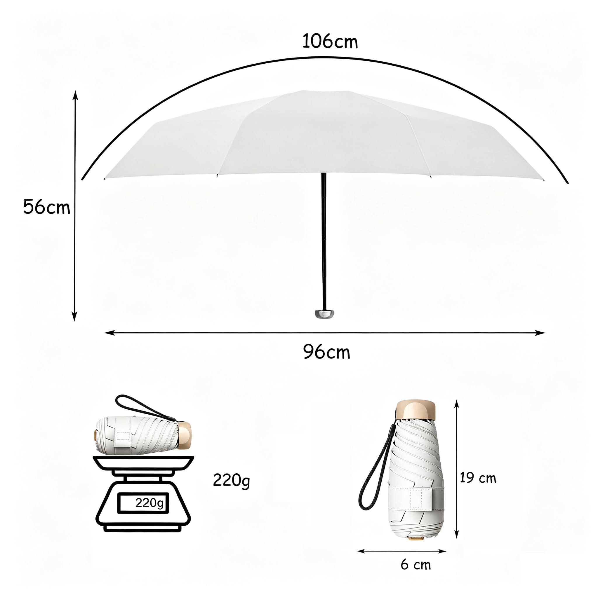 Mini parasol mały, kompaktowy parasol UV
