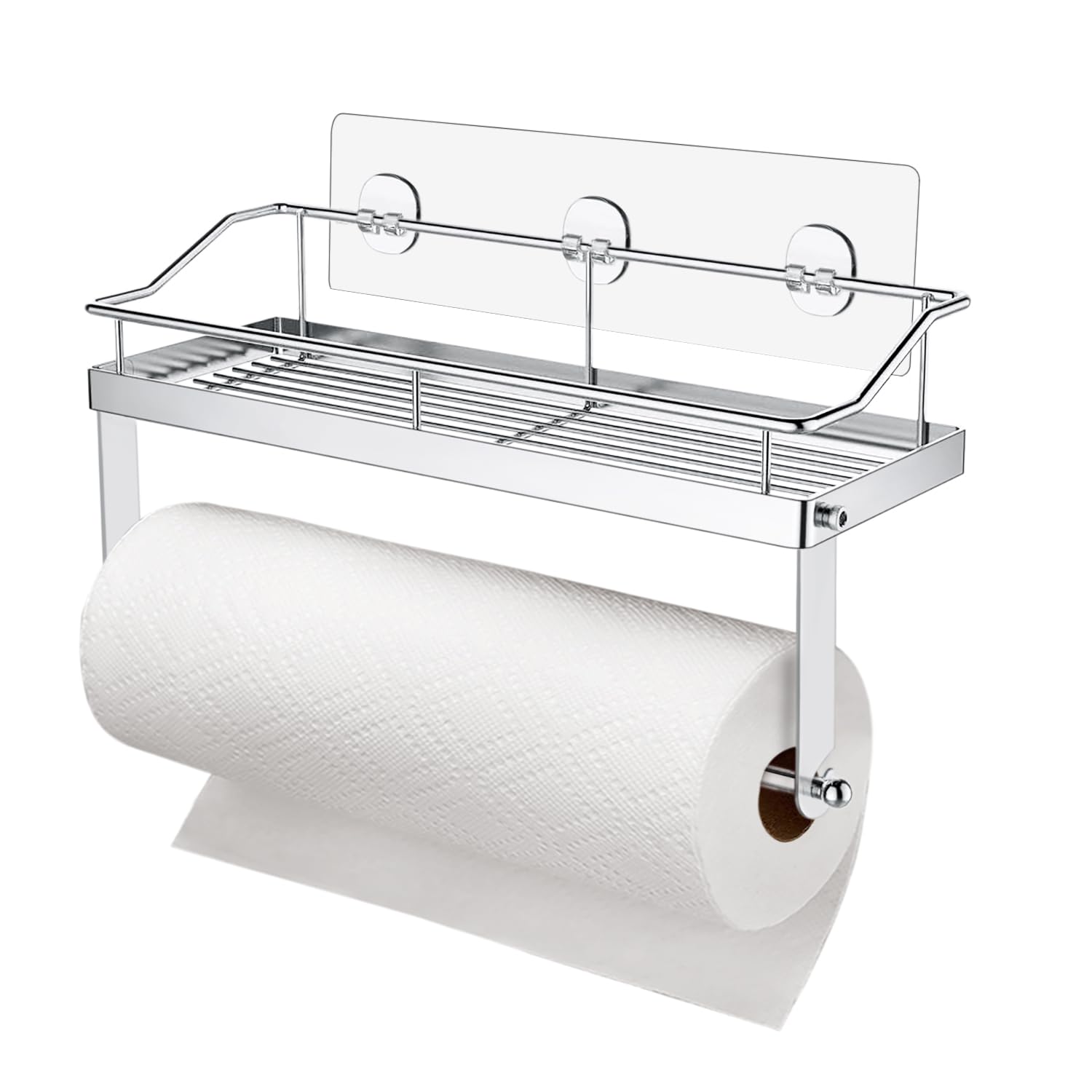 Stainless Steel 2 in 1 Paper Towel Rack Basket with Shelf - Spice Rack & Self Adhesive Paper Towel Holder