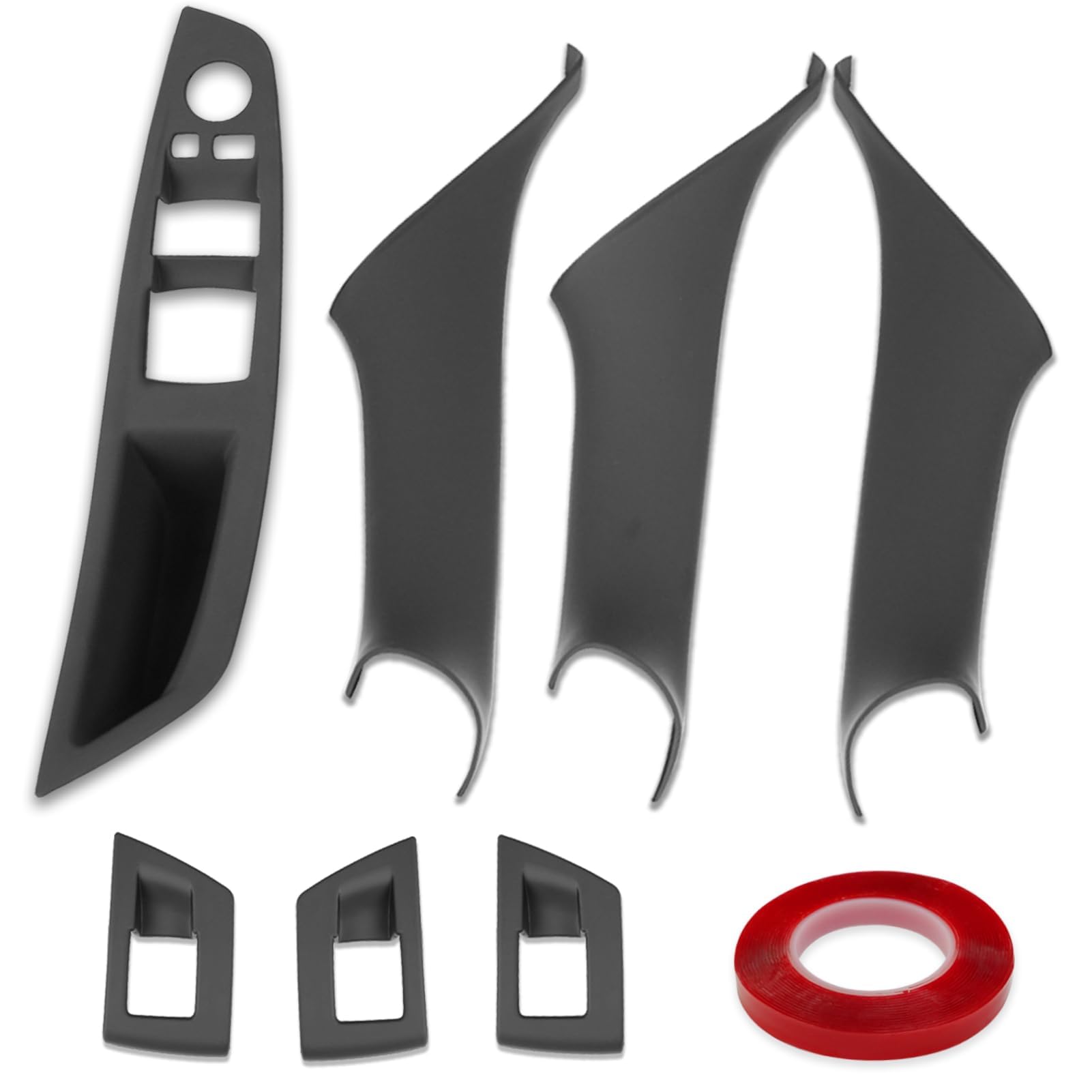 TTCR-II 7PCS Zum Kleben Kompatibel mit BMW 5 Series F10/F11 Türgriff 2010-2016, Einrasten/Ankleben BMW F10 Türgriff Innen Fahrerseitige Fensterschalter Abdeckungen/Beifahrer Griff Links+Rechts-Schwarz