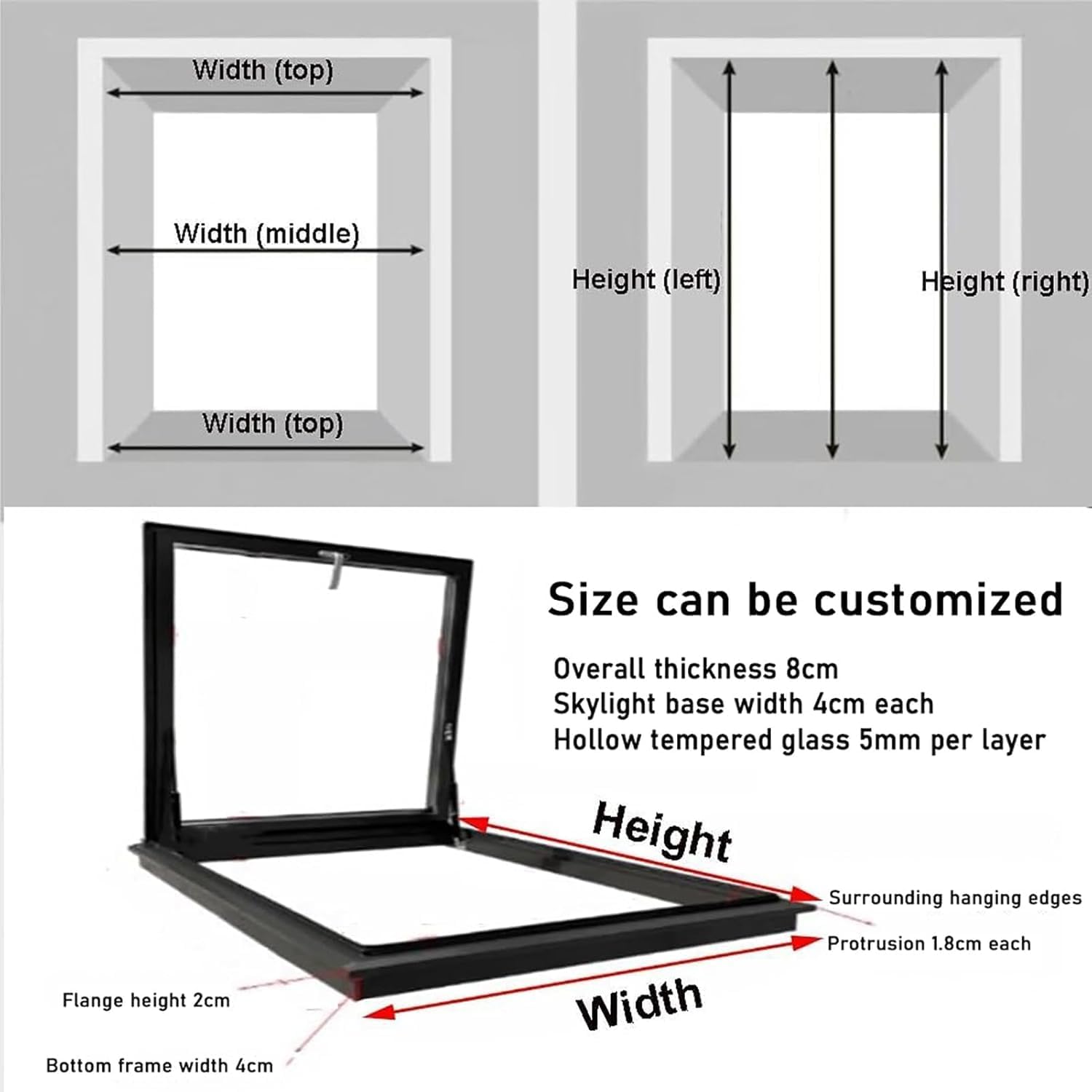 Roof Window Skylight - Manual Venting Multi-Angle Attic Window for Sloped Flat Roof Lighting