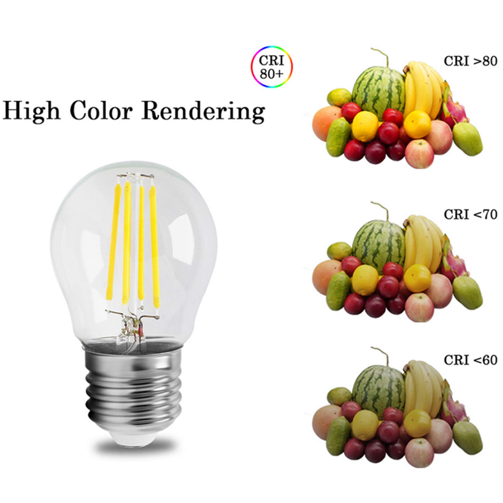 Lampadine a candelabro LED E27 6w G45 Lampadine a filamento LED decorative 360 gradi; Confezione 6 lampadine a risparmio energetico con angolo fascio