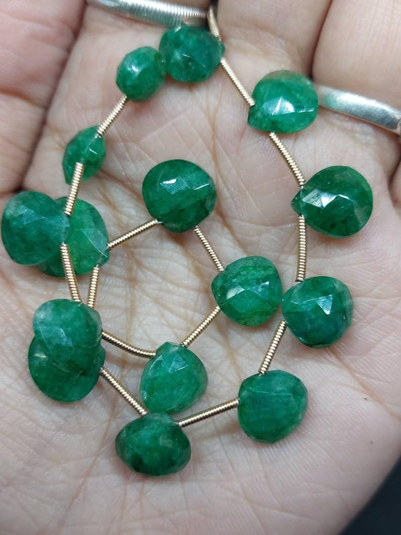 Perles en béryl naturel teinté en cœur de 8x12mm pour la création de bijoux artisanaux