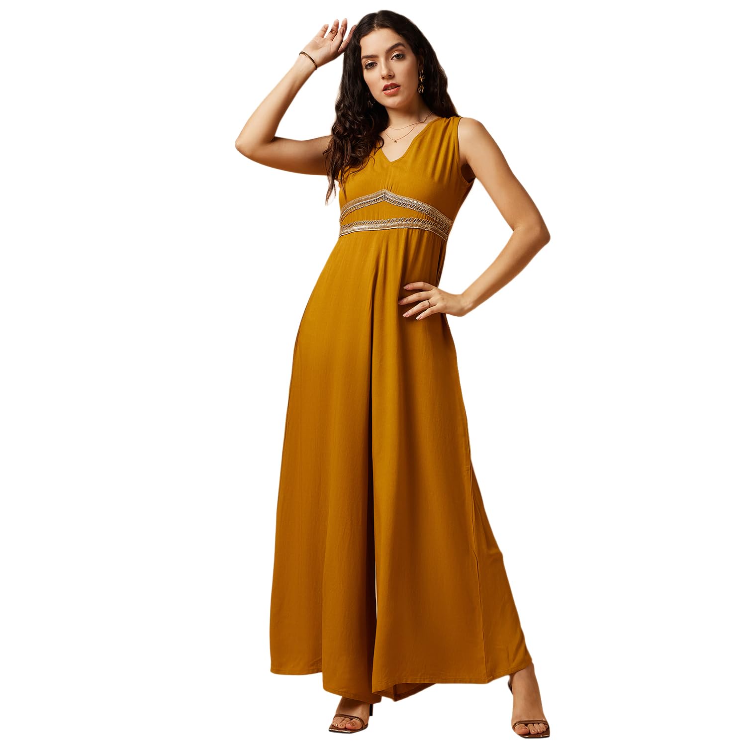 drape and dazzle Women V' Neck Solid Flare Jumpsuit With Embellishment Jumpsuit For Women | DD-100-picture-26