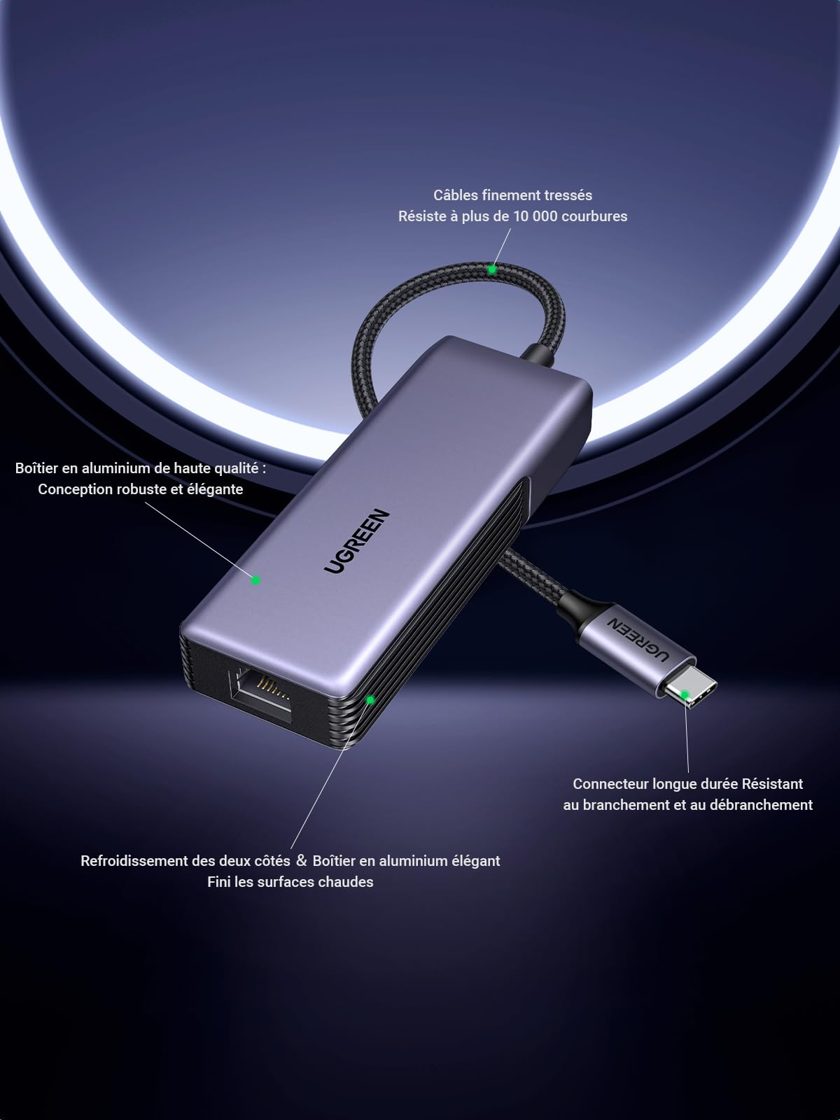 UGREEN 5Gbps Adaptateur USB C Ethernet RJ45 5 Gigabit Thunderbolt 3.2 Gen 2 | WOL MDI MDIX en Aluminium Compatible avec Windows 11 Linux Kernel 5.17 MacOS