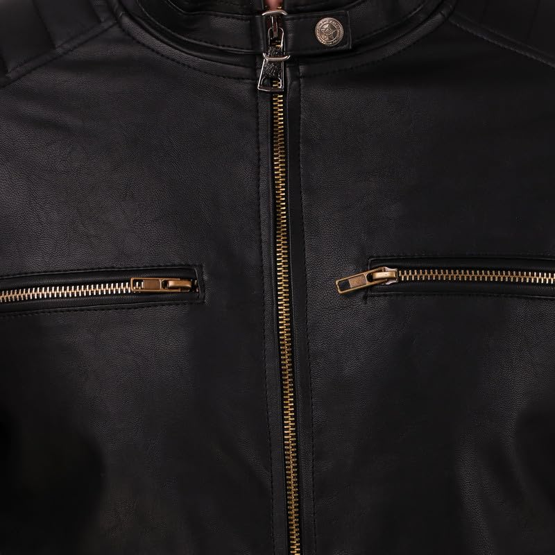Image of Leather Retail Men's Faux Leather Solid Jacket (Black) LRDEBL0511