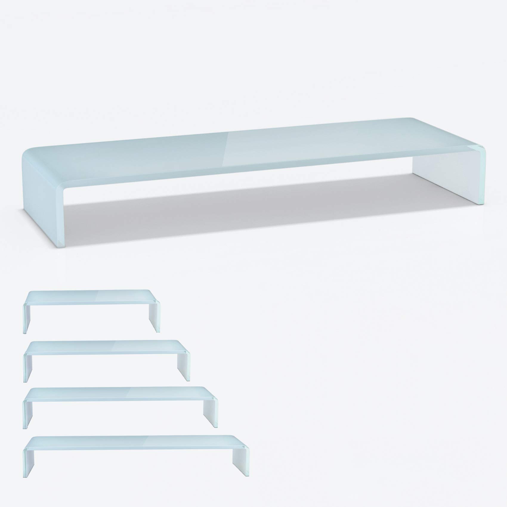 bijon TV Aufsatz Glas Bildschirm-Erhöhung | PC Monitor-Erhöhung, Schreibtisch-Aufsatz für Laptop Erhöhung, Monitor-Erhöhung | (B/T/H) 1100x300x130mm - superweiß