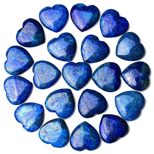 Image of QINJIEJIE 20PCS Lapis Lazuli Heart Stones Crystals Bulk Love Shaped Worry Stone Heart Rock Pocket Gemstones Polished Palm Gems Crystal Reiki Balancing Wholesale Cute Stone Decor Gift