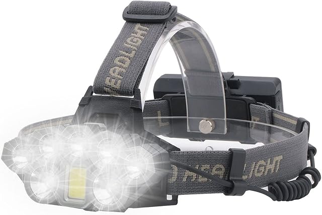 Head Torch Rechargeable, Ultra Bright 18000 Lumens COB 6 Lighting Modes Headlamp LED Rechargeable, LED Head Torch, Hands-Free Flashlight for Camping, Fishing, Cycling, Hiking [Energy Class A+++]