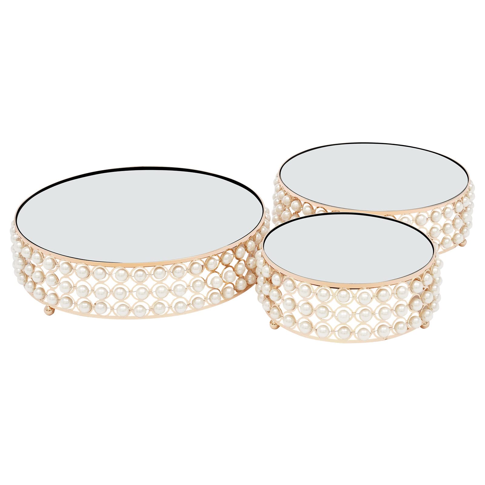Photo 1 of 3-Piece Cake Stand Set Modern Round Gold Cake Stands Set with Imitation Pearl Beads Dessert Table Stands for Birthday Party,Baby Shower,Anniversary, Afternoon Tea