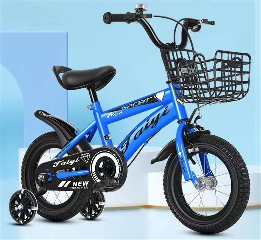 Boys Bike for 2 to 11 Years - 12 14 16 18 Inch Kids Bicycle in Blue with Removable Stabilisers with LED lights, Sports fenders with Front Basket (16 Inch)