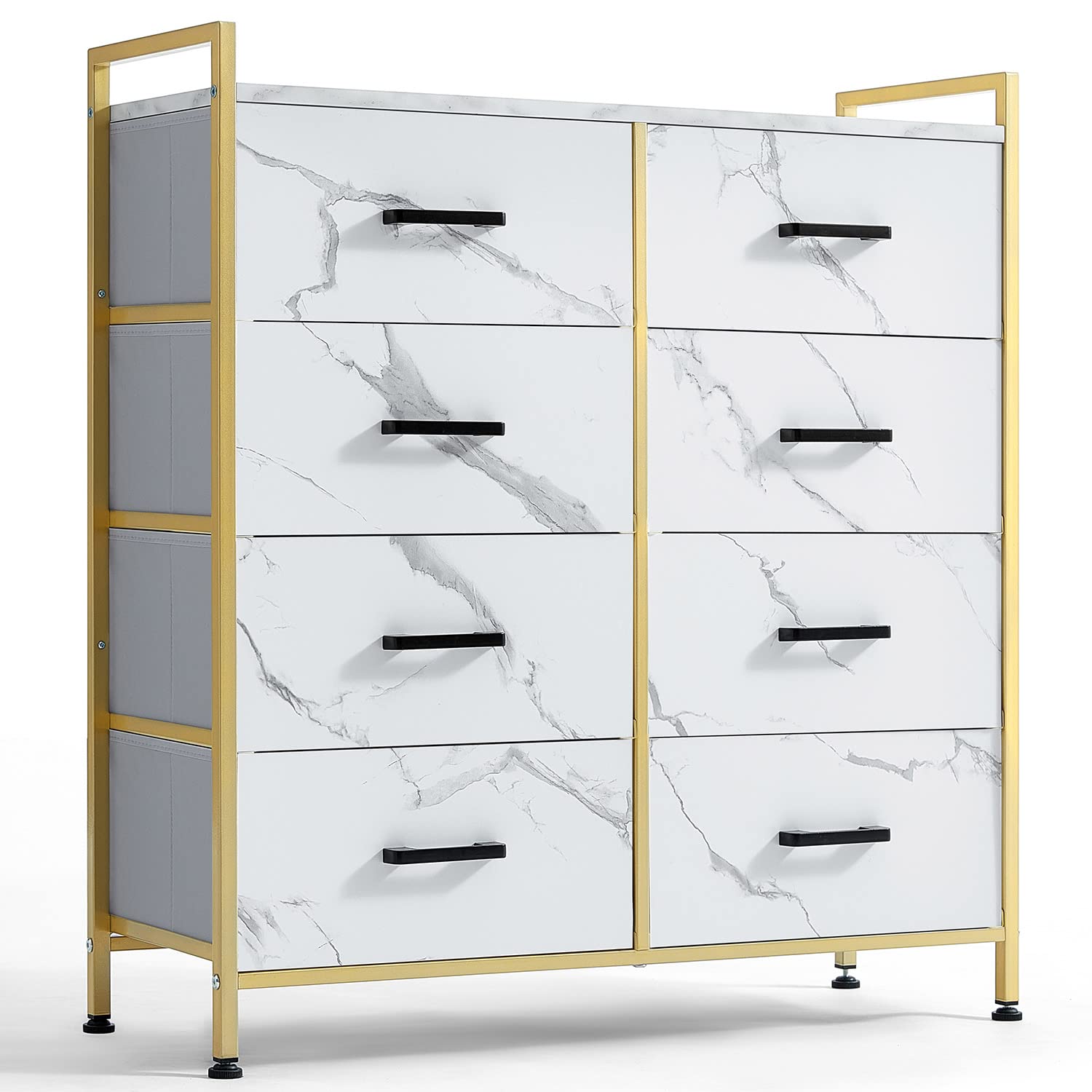 LINSY HOME Dresser w 8 Drawers, Wood Top Dresser White Gold