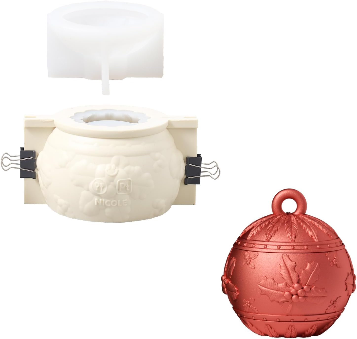 BOOWAN NICOLE Large Christmas Light Candle Vessels with Lid Silicone Molds, Christmas Ball Candle Jar Silicone Moulds for Jesmonite Concrete Cement Gifts for Christmas (SH1119-1-2)
