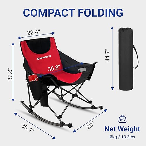 Miniatura 3 de KINGROCK Silla mecedora de gran tamaño con reposacabezas y bolsa de transporte, sillas de campamento portátiles plegables de capacidad para adultos,