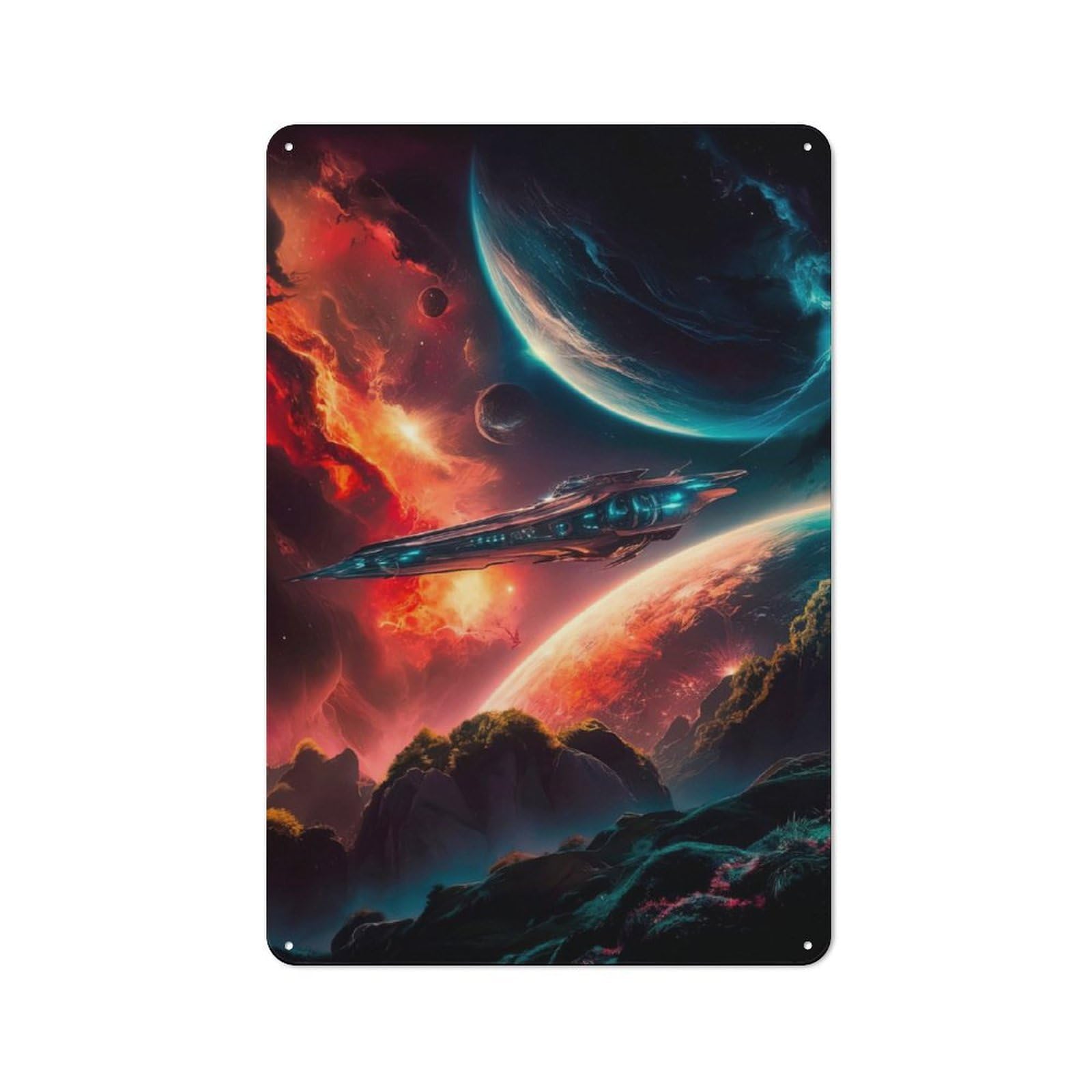 Junmoney Surreal Spaceship Retro Tin Sign 30X20cm For Home Office Or Studio, Suited To Home Office Decor Fans