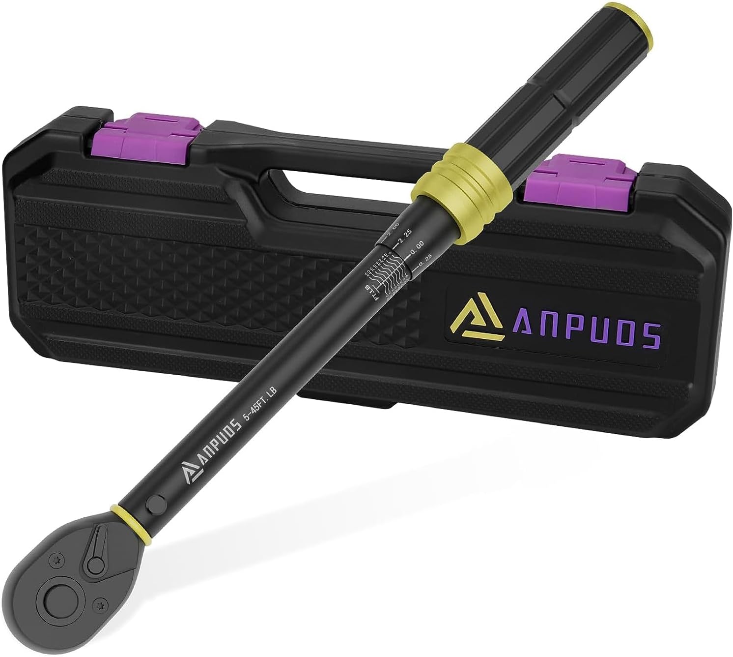 ANPUDS 3/8-Inch Drive Click Torque Wrench, 5-45 Ft-Lb/6.8-61 Nm, Dual-Directi...