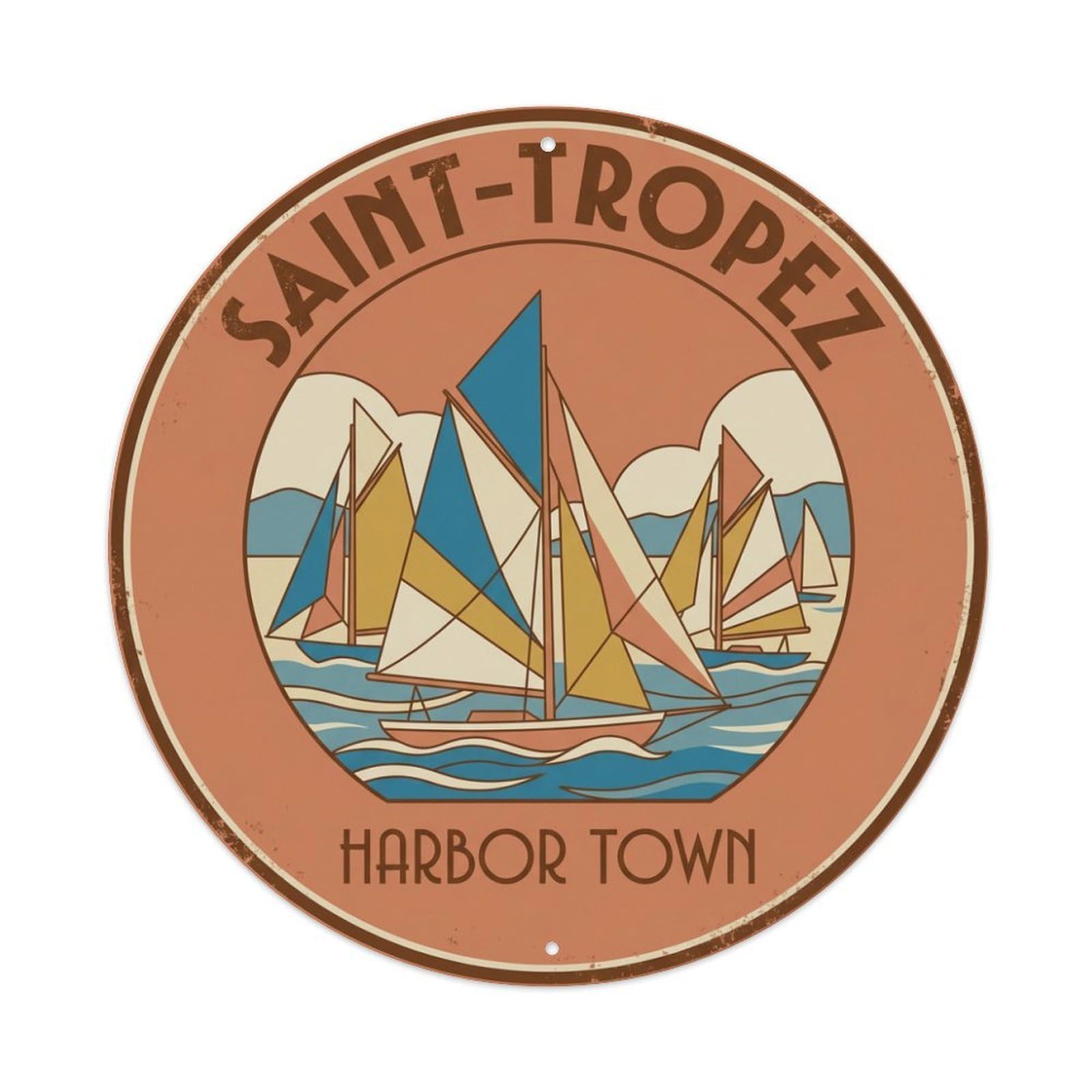 Tgrcjimh Style Metal Tin Sign Vintage Travel Saint-Tropez France Emblem