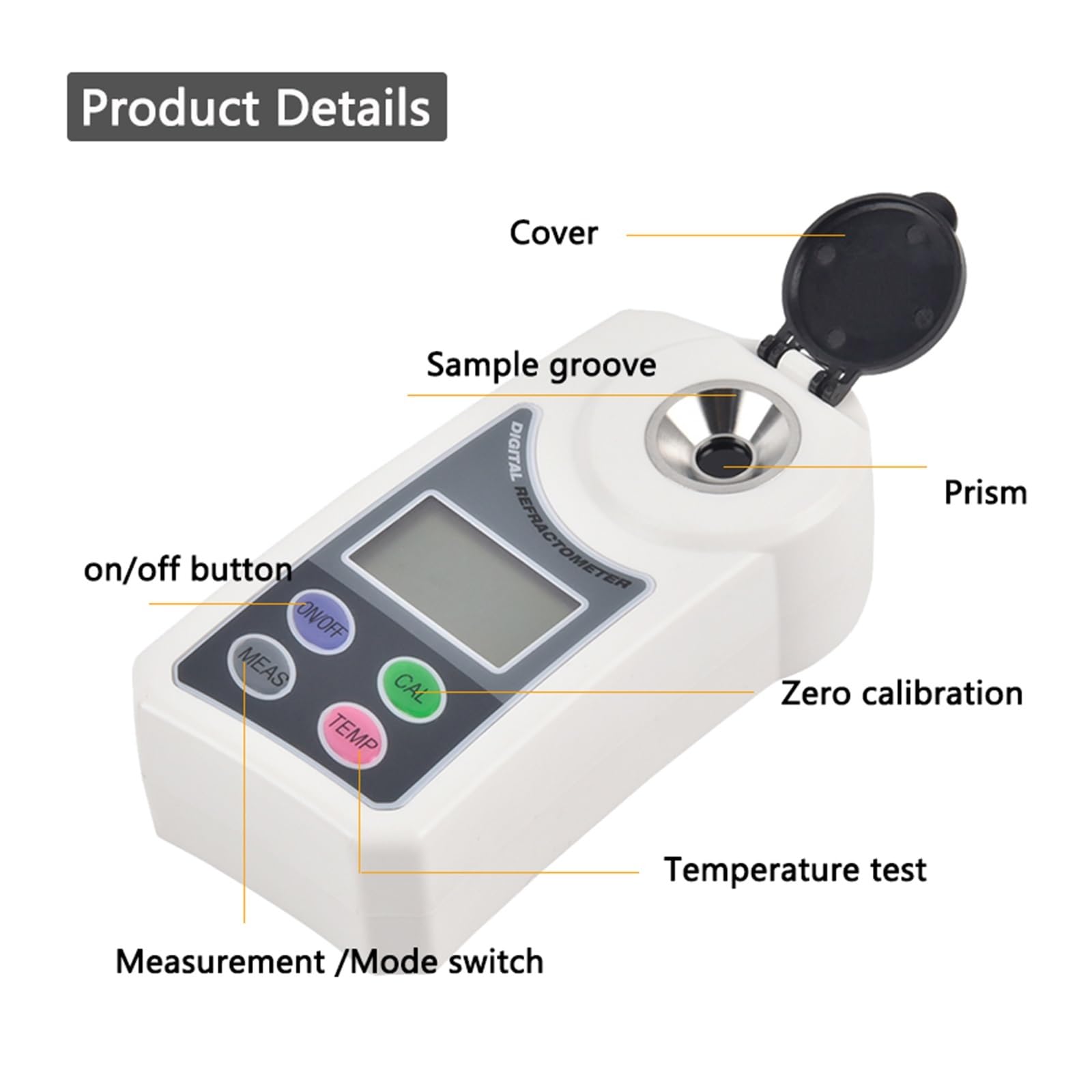 Refractómetro Brix, refractómetro medidor Brix, Refractómetro de azúcar Digital portátil medidor de azúcar pantalla LCD analizador de azúcar de jugo de fruta 0-55% para medir el contenido de azúcar