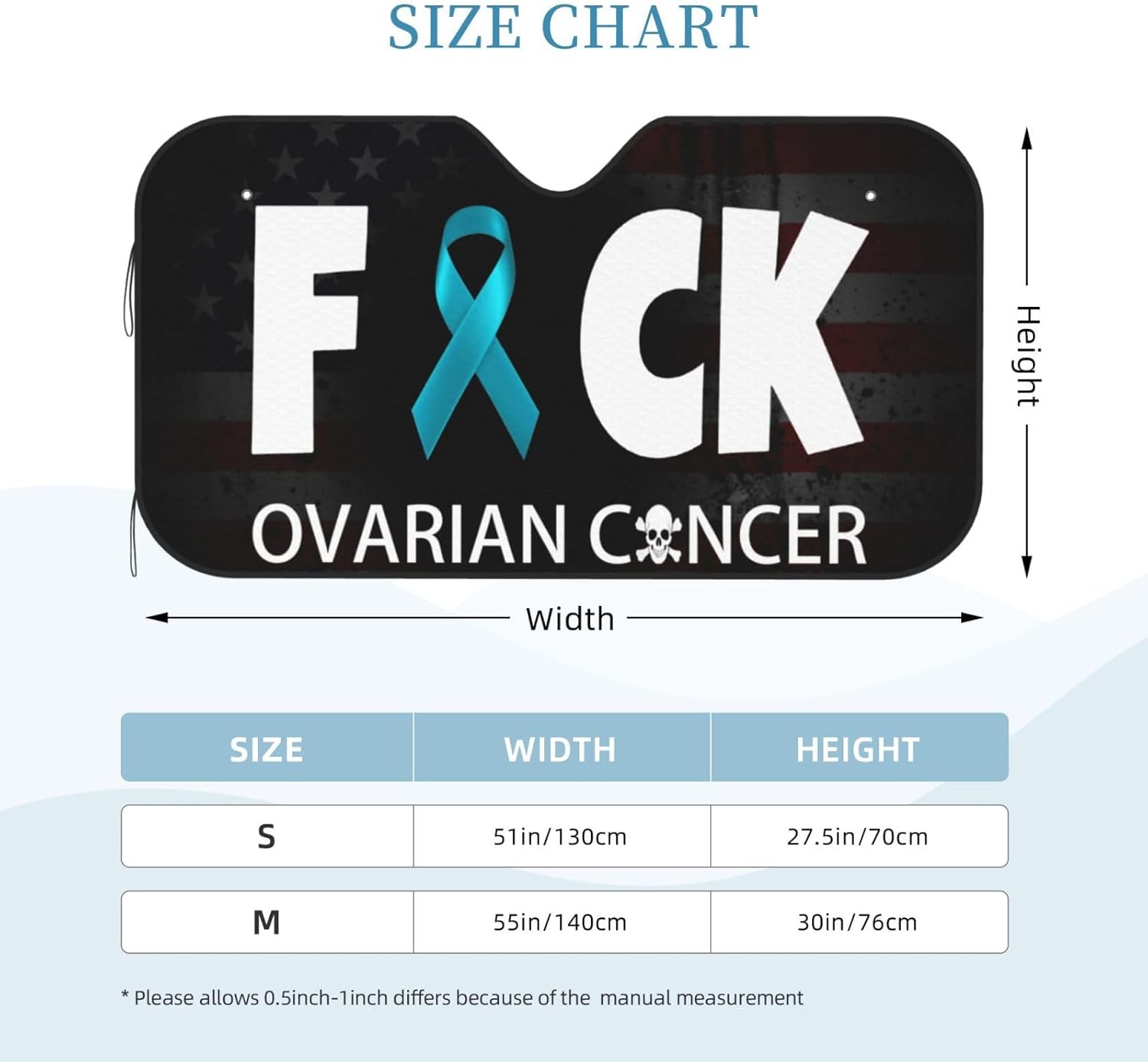 Ovarian Cancer Warrior Aweareness Ribbon Foldable Car Windshield Sunshade Blocks Heat and Sun Glare Uv Rays