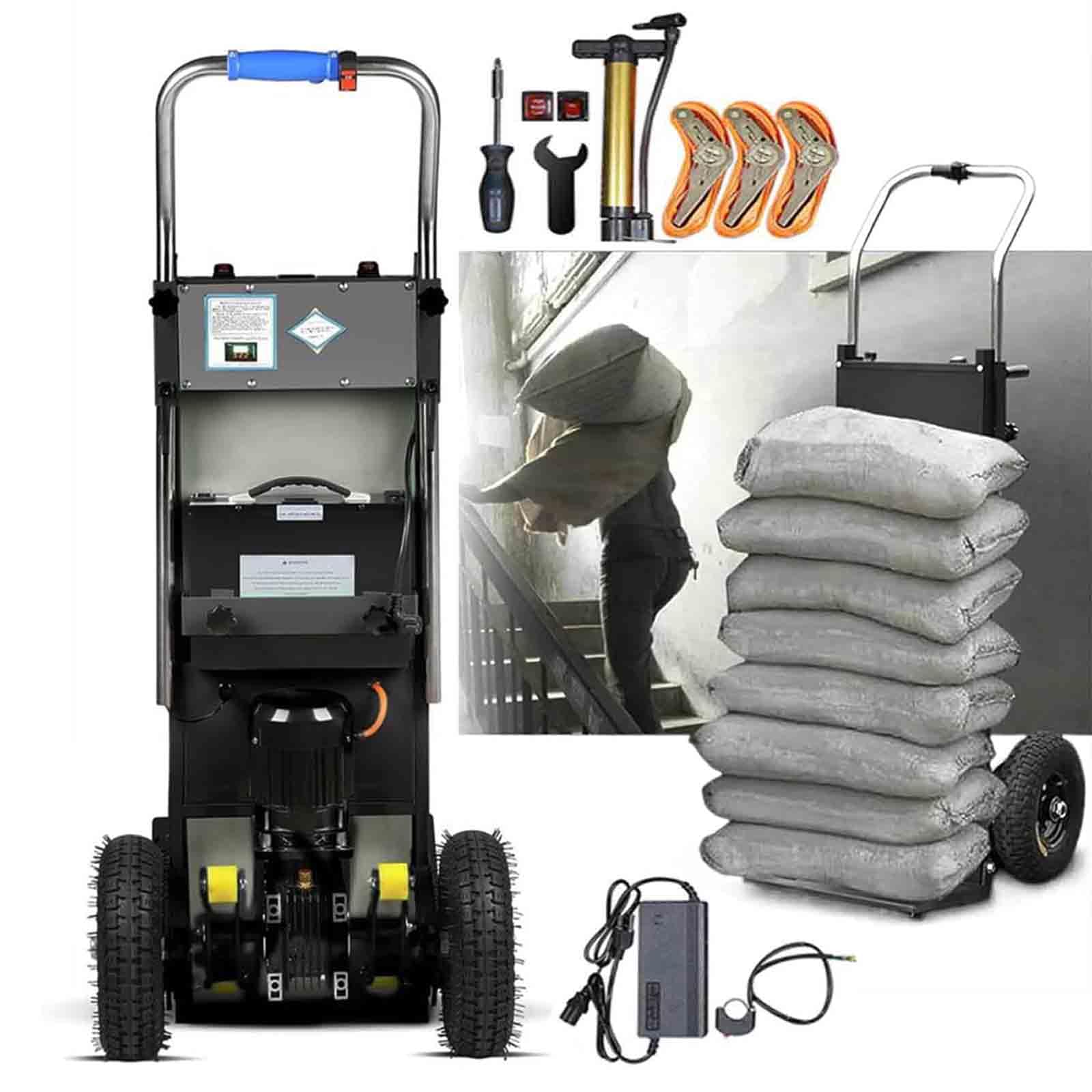Carrello montascale Elettrico da 1200 W, capacità di Carico (400 kg) E Batteria Rimovibile, con Maniglia Telescopica, Motore Brushless, Facile da Usare e Portatile,001