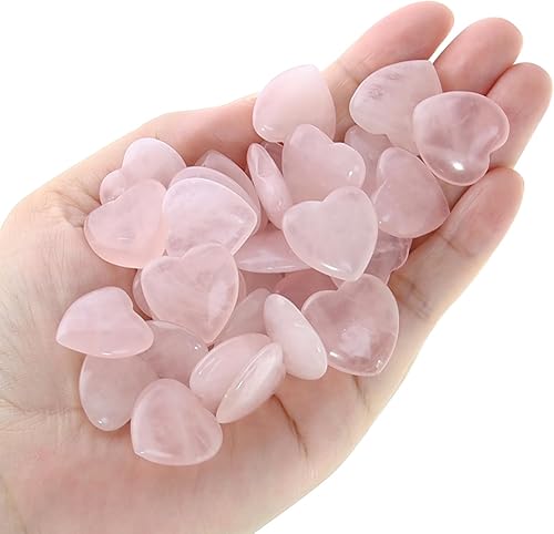 Miniatura 4 de 20 paquetes de piedras de corazón de cuarzo rosa natural pulidas, cristales y piedras curativas de cuarzo a granel para Wicca, Reiki, energía
