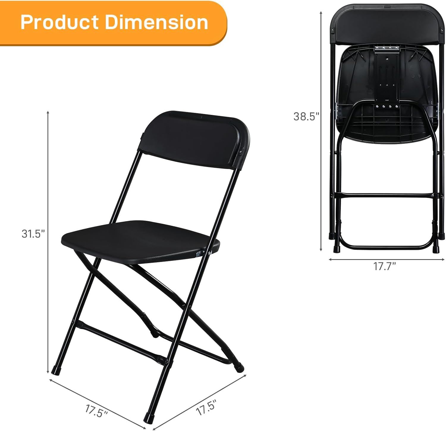 30pcs Folding Chair, Plastic Chairs with 330-Pound Capacity, Easy to Fold and Store Suitable for Indoor & Outdoor, Wedding, Party, Restaurant, Meeting Room, Patio and Garden, Black