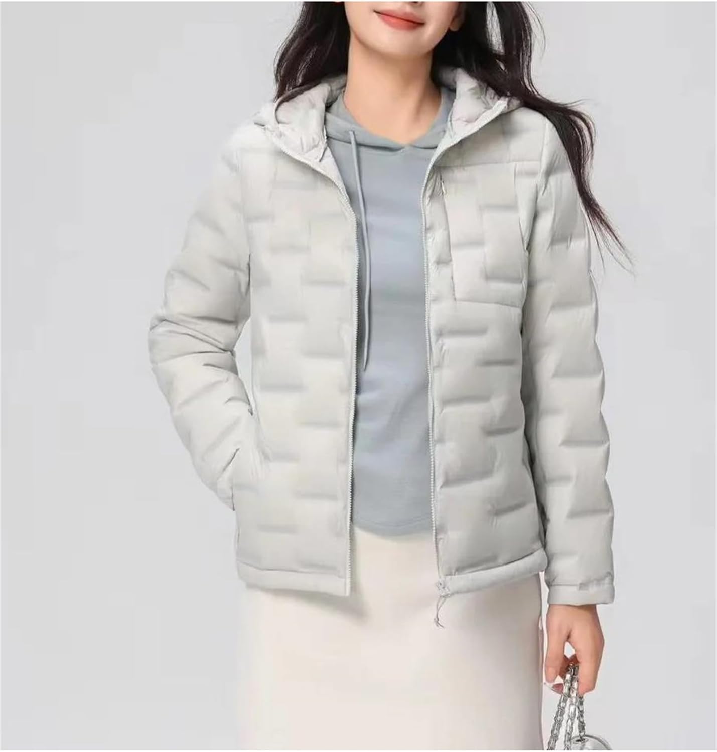 Women's Winter Hooded Puffer Jacket Lightweight Long Sleeves Full Zip Quilted Down Coats Parkas Outerwear