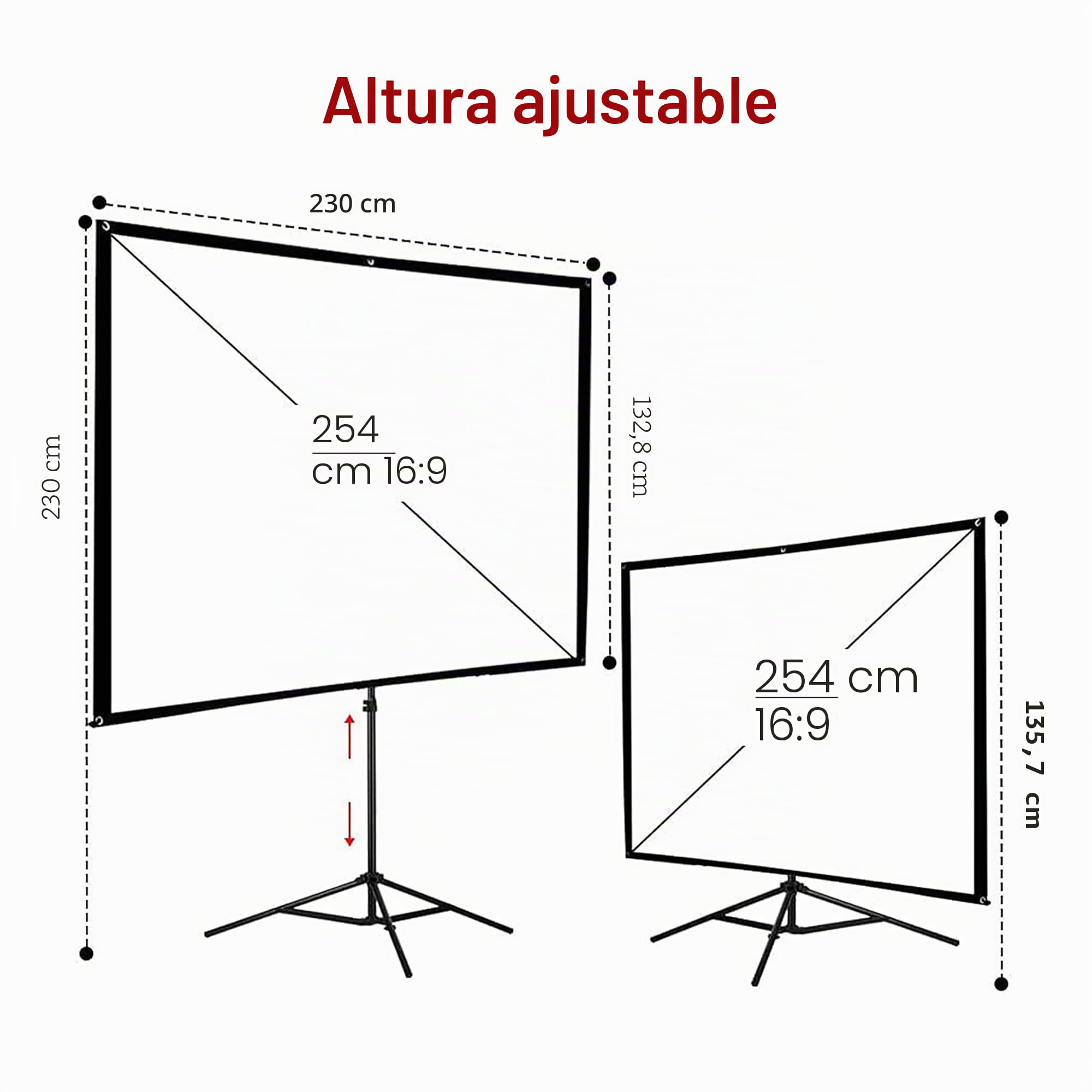 Pantalla de proyector, con Soporte de 100 Pulgadas, Pantalla de proyección portátil de 16:9 4K HD, Pantalla de proyección de películas para Interiores y Exteriores