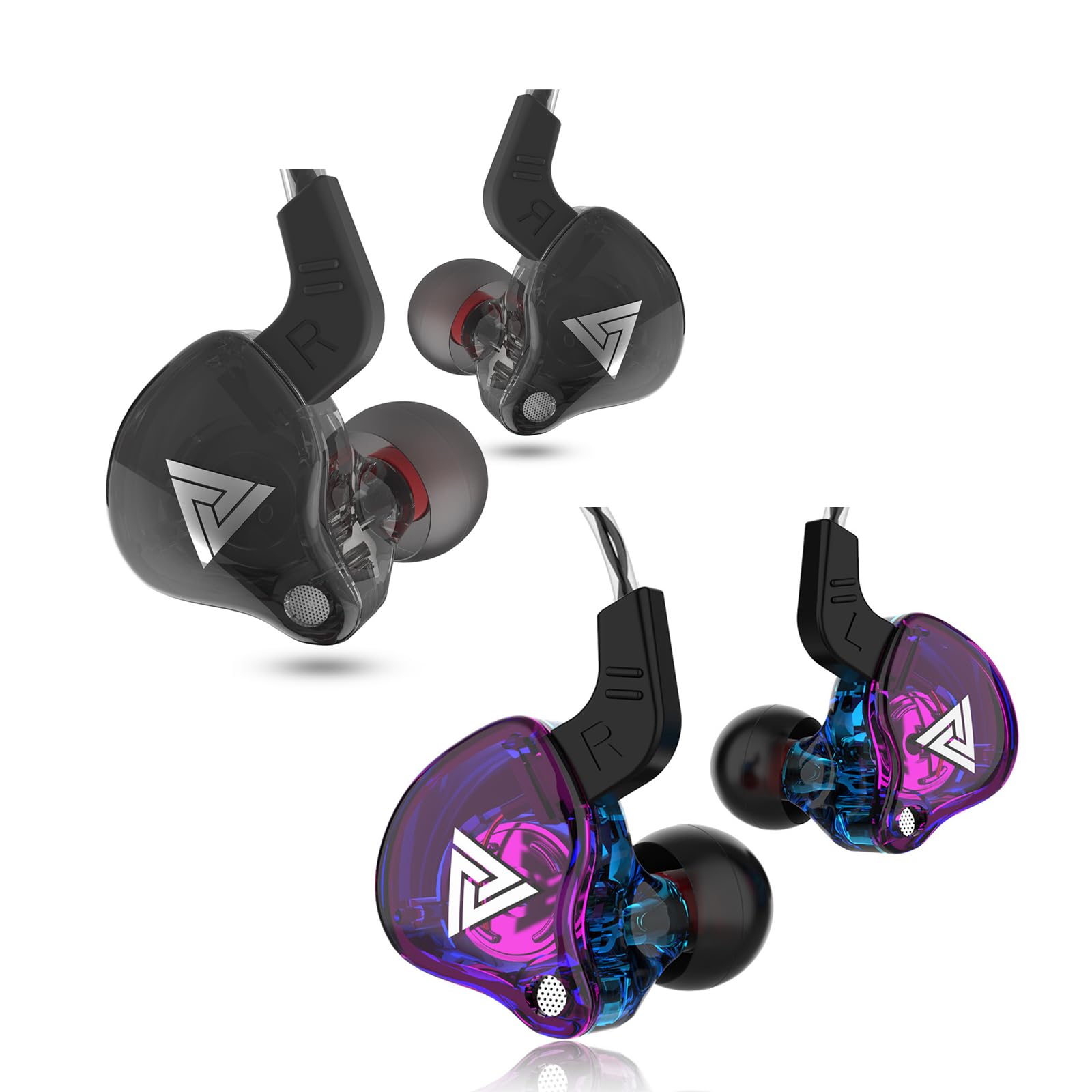 2 Count Wired in-Ear Headphones Earbuds with Microphone Subwoofer Sound Monitor Earphones 120 cm Cable, Purple & Black