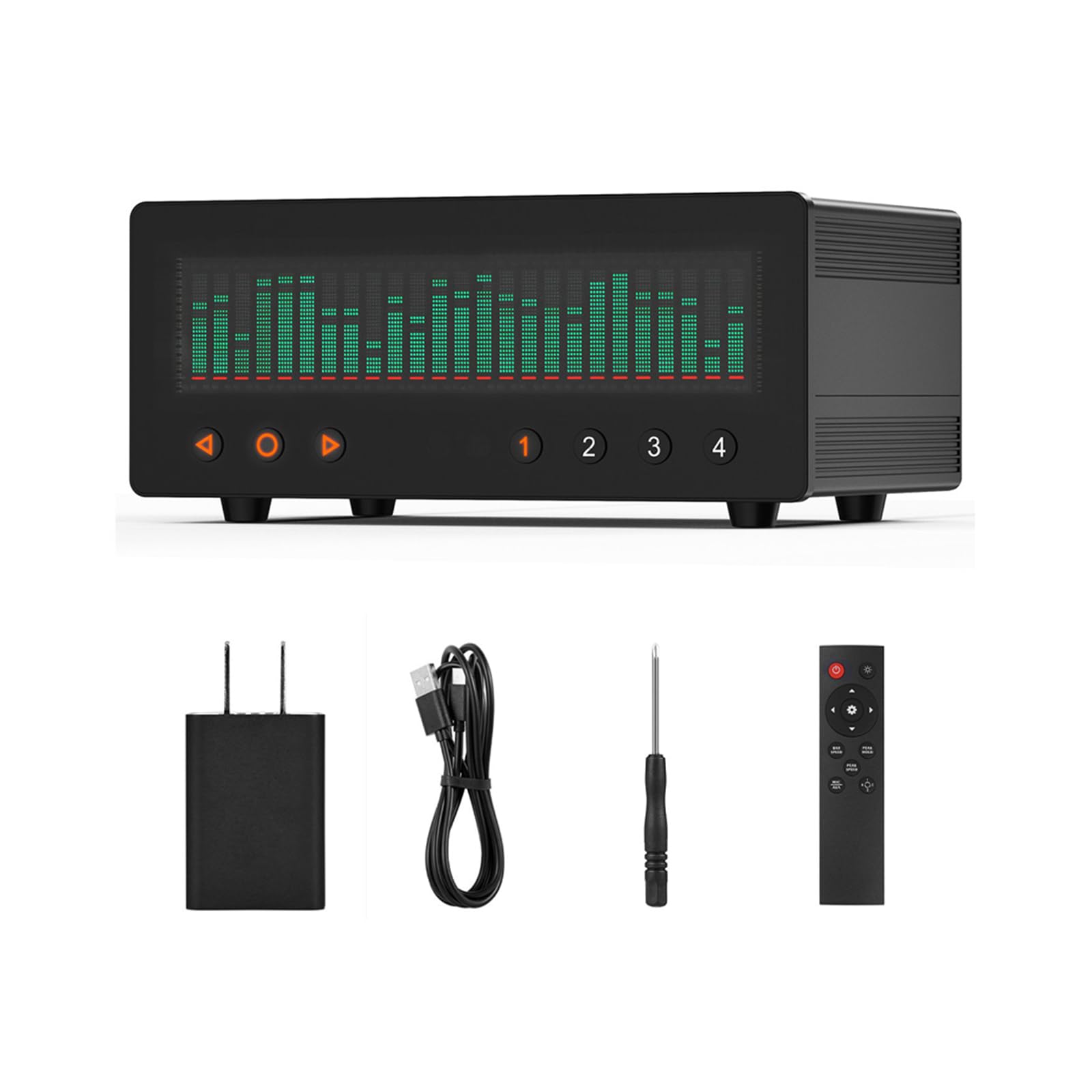 Conmutador de audio de 4 canales, distribuidor Hi-Fi 1 entrada 4 salidas / 4 entradas 1 salida, reloj VFD/pantalla espectro musical de 25 bandas, con entrada/salida RCA L/R y entrada Pickup Mic