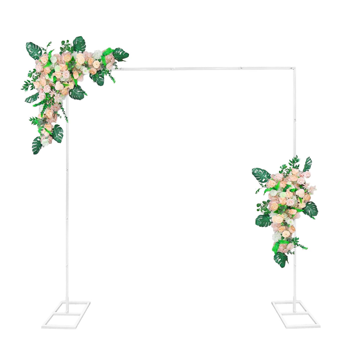 2M Blanc Arche de Mariage Réglable avec Base en T, Structure Carrée Moderne, Support d'arche de mariage Arche ballon anniversaire Arche Décoration pour Cérémonie/Mariage/Anniversaire/Fête