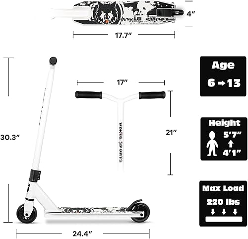 Miniatura 6 de Patinete profesional  Patinetes de trucos  Scooter de acrobacias de nivel básico para niños de 6 a 12 años en adelante, scooter ligero completo BMX