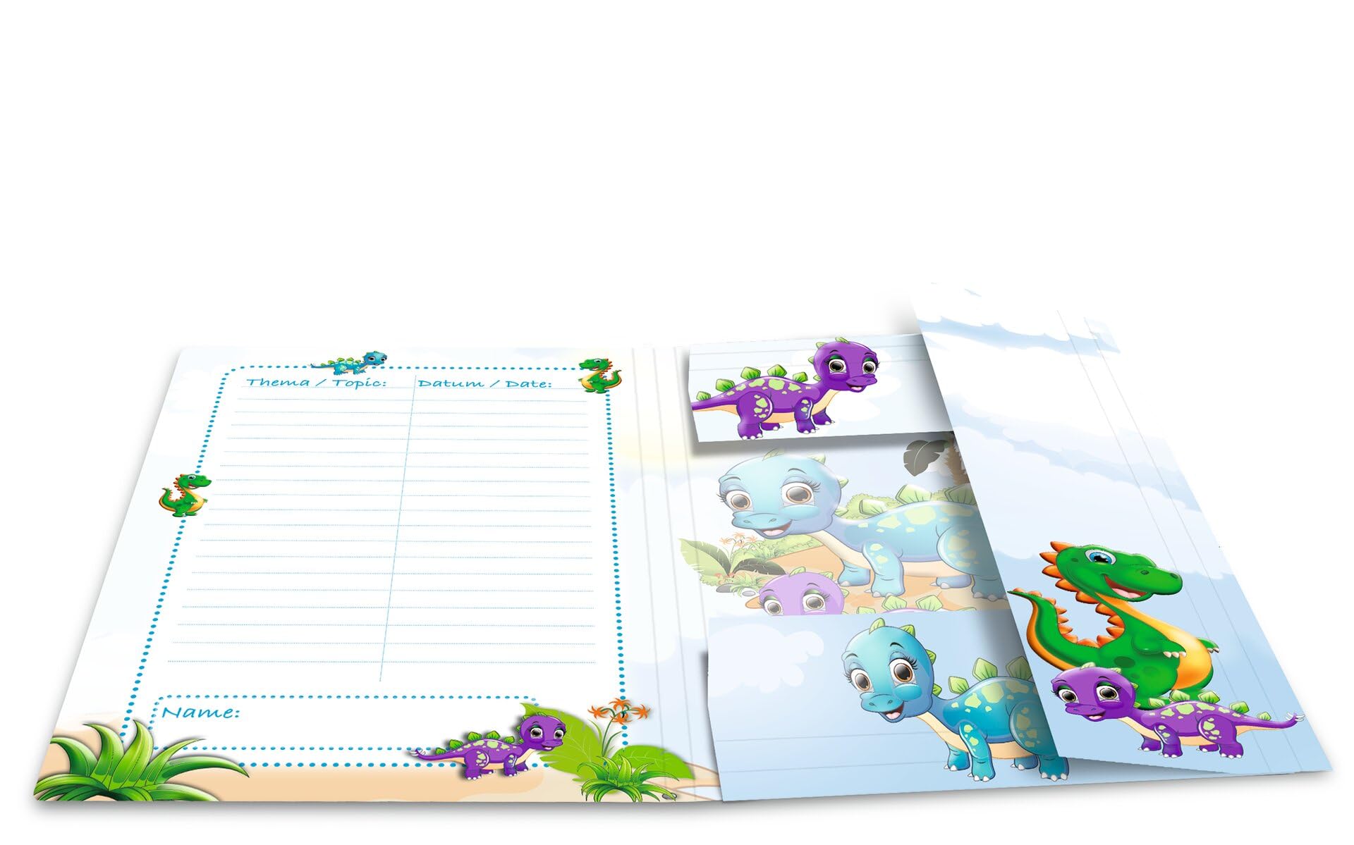 HERMA Folder A3 Dino Set, 3 Pieces, Corner Folder Made of Cardboard with Nursery Dinosaur Motif, Elastic Band - Image 3
