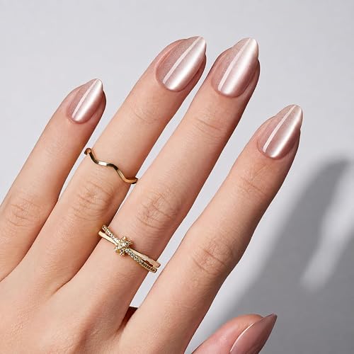 Beetles Cat Eye Press On Nails, Glossy Short Almond Press On Nails 32Pcs
