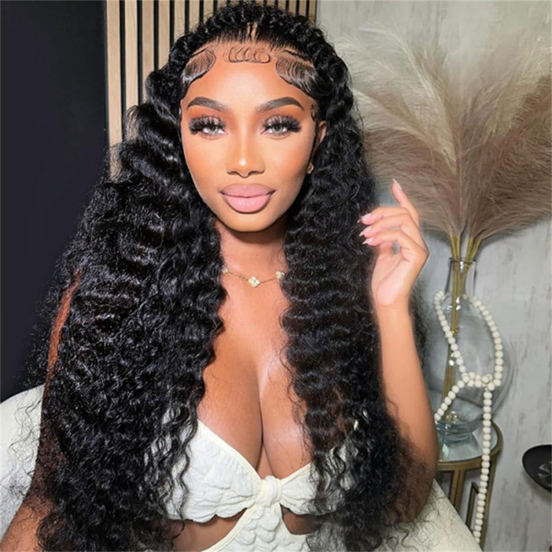 26 Inch Glueless Lace Front Wig 250% Density Human Hair Deep Wave Amazon.com : ghotool 250% Density Deep Wave Lace Front Wigs  main image 3