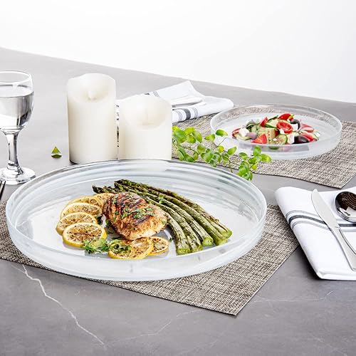Miniatura 6 de Vetri - Plato de vidrio de 13 x 13 x 1.4 pulgadas, 1 plato único duradero  patrón de remolino, lavavajillas, vajilla de alabastro de vidrio blanco,