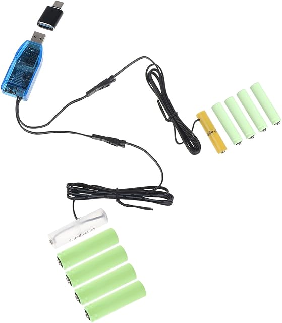 Diarypiece Type C USB to 1.5V 3V 4.5V 6V 9V 12V AA AAA Batteries Eliminators, 1-8pcs Batteries Adjust Voltage Power Cord