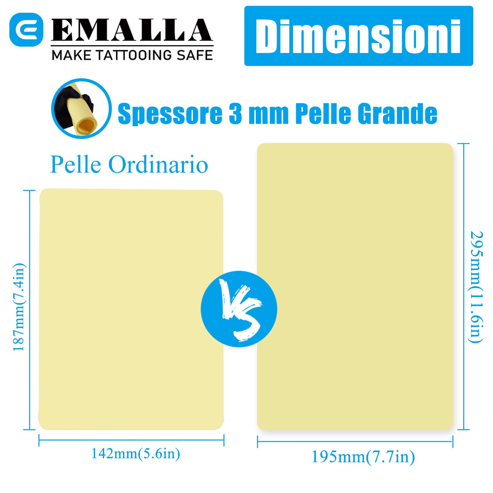 EMALLA Pelle Sintetica Tatuaggi 3mm 5 pezzi A4 Silicone Tatuaggio Pelle Finta 30cm x 20cm Tattoo Skin per Principianti e Artisti