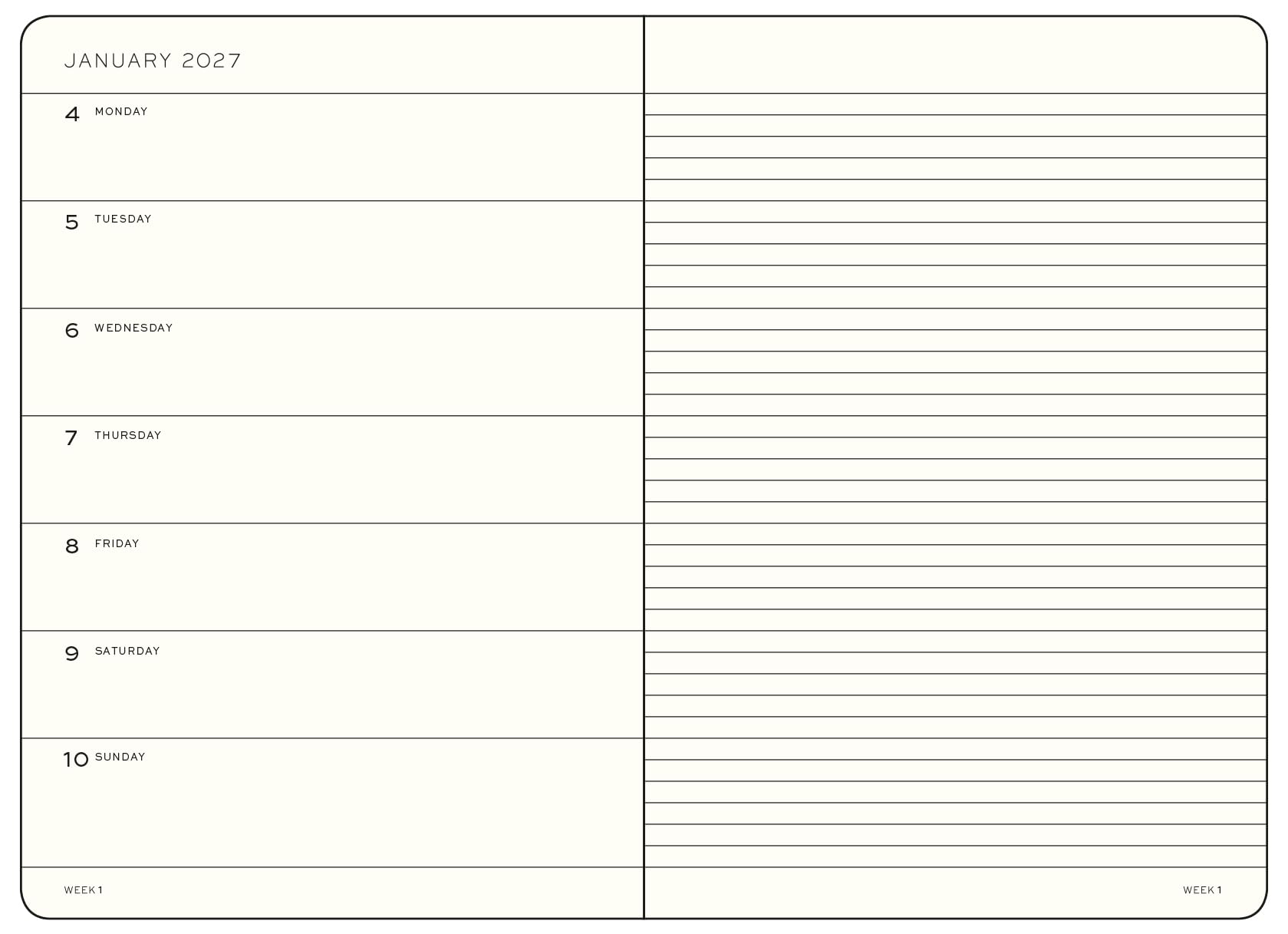 LEUCHTTURM1917 Kalendarz tygodniowy na rok 2027, format A5, z notatnikiem, w linie, terminarz w języku angielskim, 18 miesięcy, lipiec 2026 r., grudzień 2027, Dusty Rose, miękka okładka 210 x 145 mm