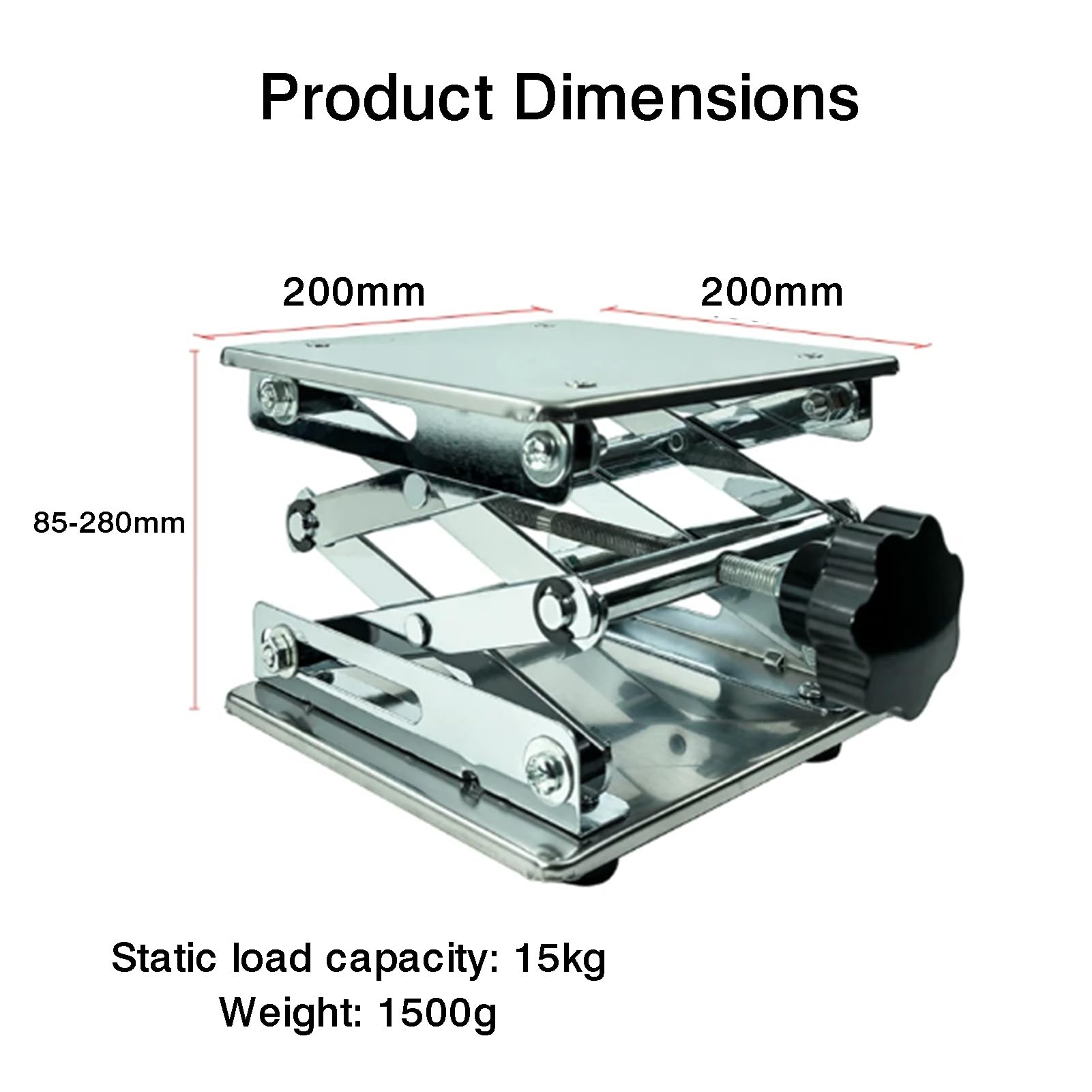 Plataforma Elevadora De Acero Inoxidable, Soporte Antideslizante | Altura de elevación manual 45-460 mm, Peso máximo de soporte 25 kg, for soporte de experimentos científicos(200x200mm)