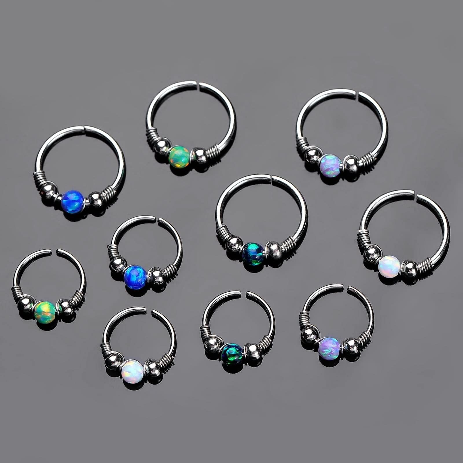 10 Stück Septum Piercing Dünner Ring, Nasenring Piercing Kugel Runde Form mit Opal Edelstahl 0.8mm