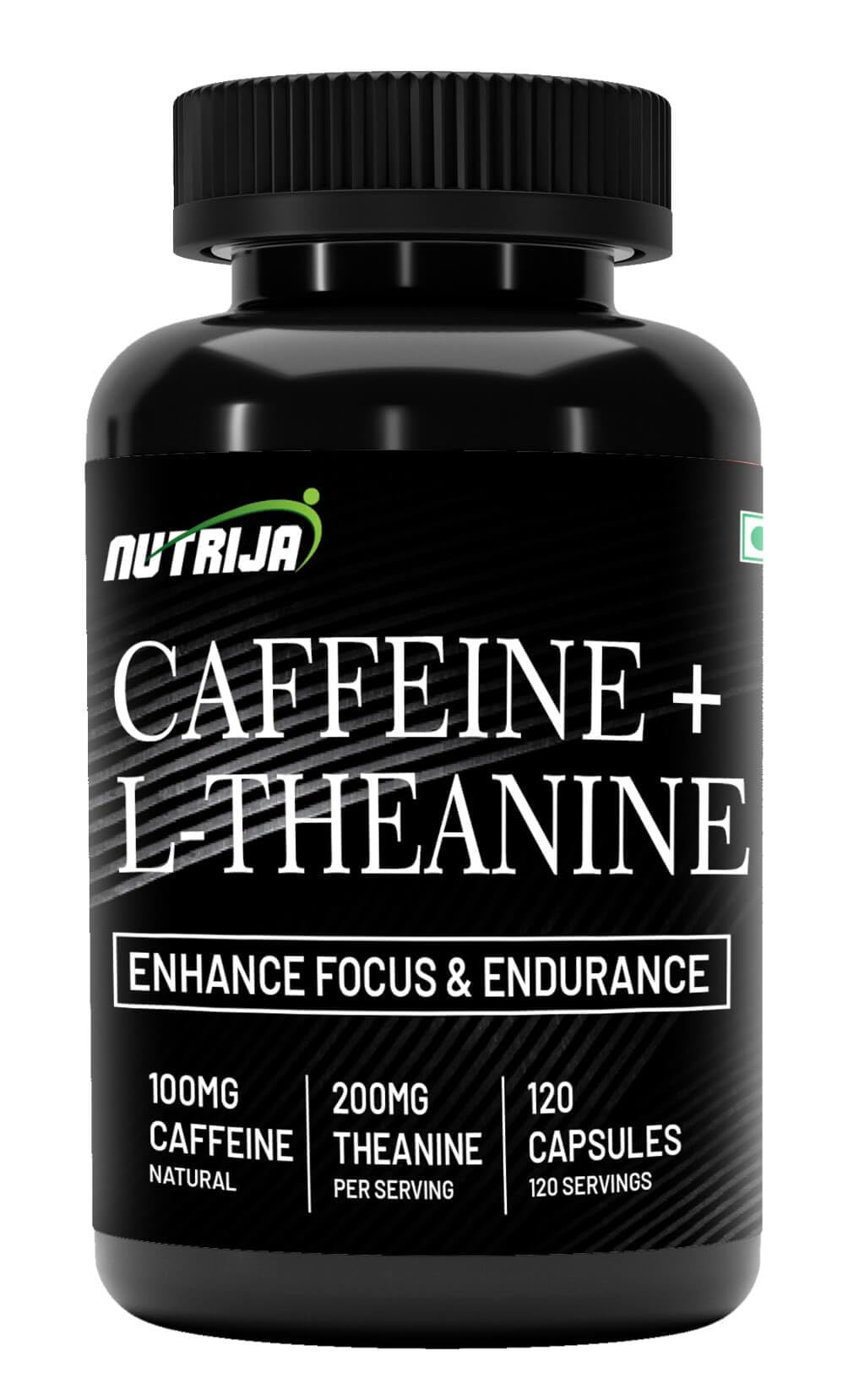 NutriJa Natural Caffeine 100MG Plus L-Theanine 200MG - 60 capsules | Promotes Energy, Alertness,Concentration & increased attention | Cognitive performance stack- no crash or jitters. (120 Capsules)