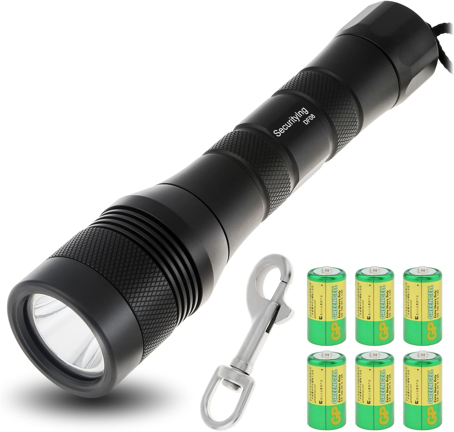 SecurityIng Waterproof 1000 Lumens LED Diving Flashlight Underwater 150m Super Bright LED Scuba Light, 9 Degrees Narrow-Angle Beam Diving Safety Light Night Dive Torch (with Batteries)