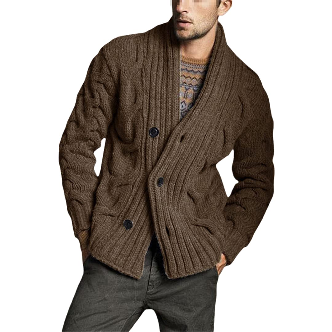 Vogrtcc Hombres Casual Cardigan Suéter Color Sólido Ajuste Botones De Punto De Moda Masculina Suéter Cardigan Suéteres, Nfz211 Marrón, S