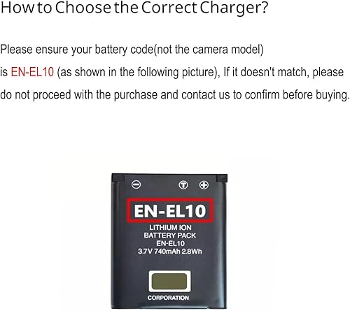 Miniatura 2 de EN-EL10 Cargador de batería para Nikon Coolpix S200, S203, S210, S220, S230, S3000, S4000, S500, S510, S5100, S520, S570 y más, repuesto para