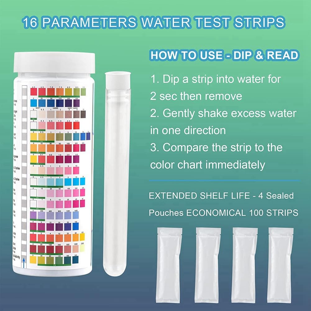 5X Kit Completo per il Test 'Acqua 17 In 1 per La Casa, 500 Strisce + 10 Kit per il Test 'Acqua per il Test Facile 'Acqua Potabile, PH,