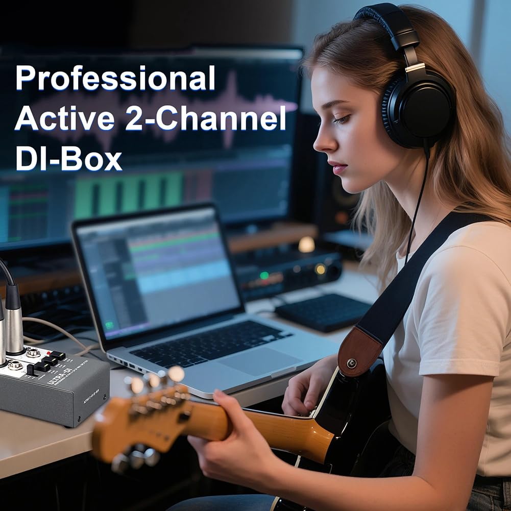 Caja DI de Audio de 2 Canales para Guitarra con Interferencias de Alta Frecuencia para Escenario con Aislamiento de Audio.