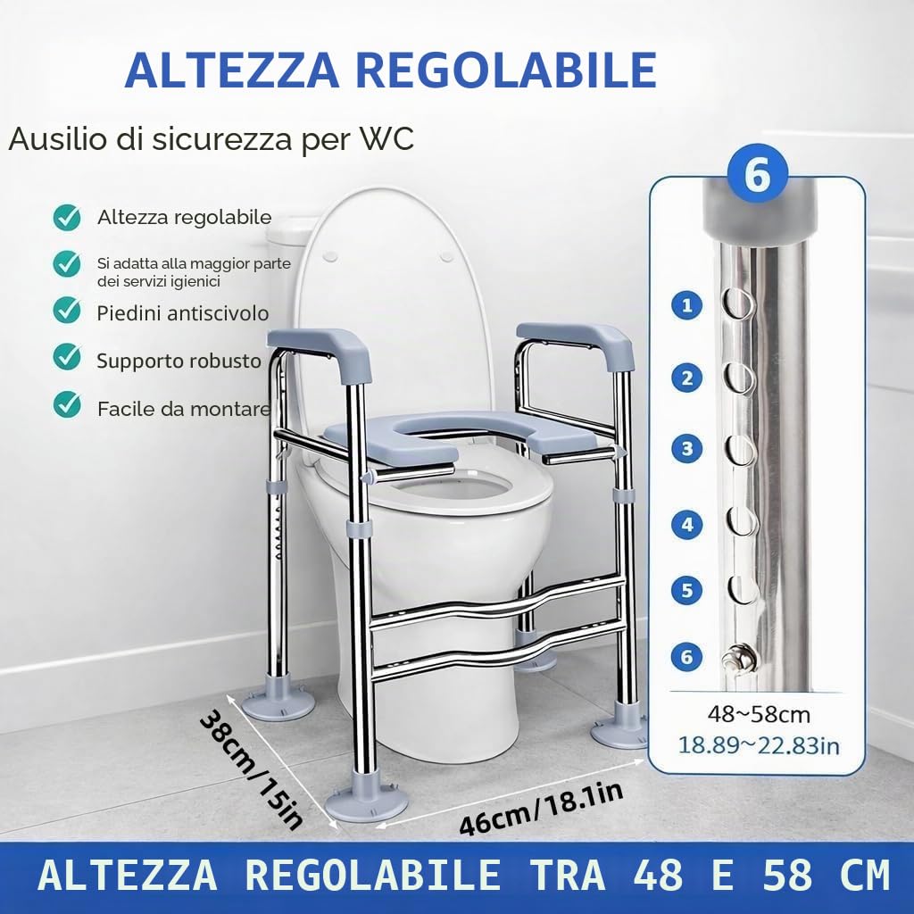 SOONHUA Rialzo per sedile WC con braccioli, rialzo per sedile WC con regolabile in altezza, per anziani, disabili, donne incinte