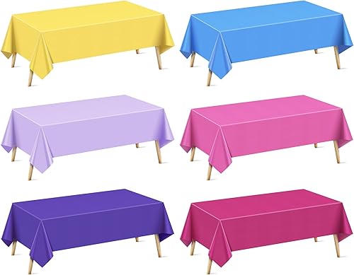 Miniatura 14 de Mantel rectangular serie rosa de 6 piezas, 54 x 72 pulgadas, color sólido, impermeable y a prueba de derrames, mantel de plástico desechable Serie
