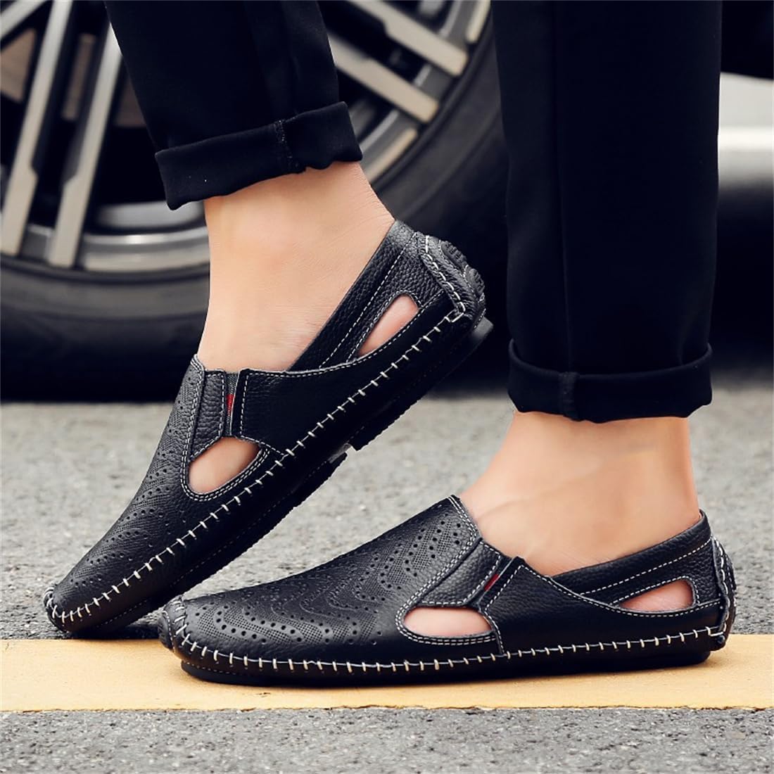 SWZEC Leather Sandals for Men
