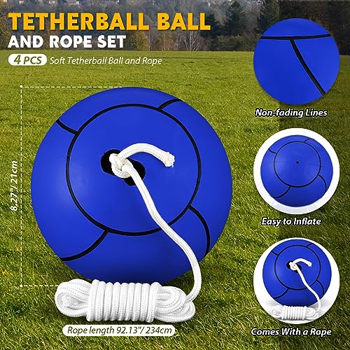 Shappy 4 Pcs Soft Tetherball Ball and Rope Rubber Game Tetherball Set Replacement Tetherball Equipment with Durable Attached Rope for Kids Adults Indoor Outdoor Backyard Yard Beach Play (Blue)